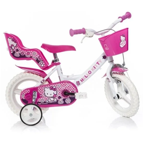 Dino Hello Kitty 12 Tommer Pigecykel Med Kurv, Dukkestol 3 Dino Hello Kitty 12 Tommer Pigecykel Med Kurv, Dukkestol